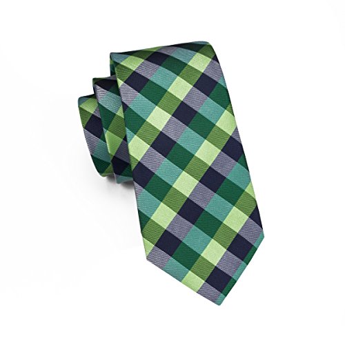 Barry.Wang Plaid Check Necktie Set - Jacquard Silk Microfiber Tie With Handkerchief & Cufflinks For Wedding, Business