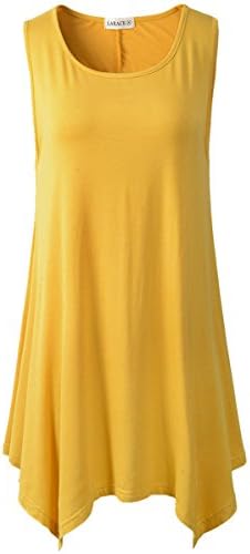 Lanmo Women Plus Size Solid Basic Flowy Tank Tops Summer Sleeveless Tunic(L, Yellow)