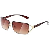 MASDUN Stylish Rimless Frameless Rectangle Sunglasses for Womens Surrounded designer trendy men