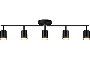 BRICOSMOCON Track Lighting, Track Lighting Fixtures Ceiling Kit, Black Ceiling Lights for Kitchen, 30" Ceiling Spotlight, 5 Light Ceiling Spotlight with Rotatable Heads, Modern Wall Lighting(GU10 Socket, NO Bulb)