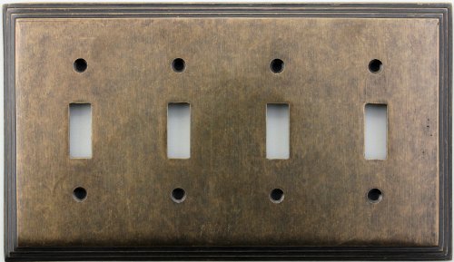 Classic Accents Deco Aged Antique Brass Four Gang Toggle Light Switch Wall Plate