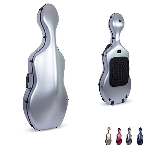 Crossrock CRF1000CEFSLHT Cello Case, Poly Carbon Composite, for 4/4 Full Size with Backpack, wheels in Silver