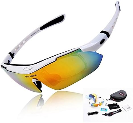 JS Outdoor Sports Cycling Bicycle Polarize Glasses 5 Set Interchangeable Lenses Sunglasses SW15 White