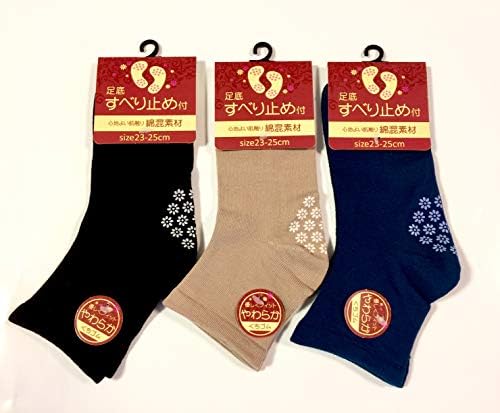 ソックス 大幅値下げランキング レディース 綿混 口ゴムゆったり 色はお任せ 足底滑り止め付き 23 25cm 3足セット