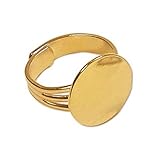 Beadaholique 4-Piece Adjustable Ring with 16mm Pad for Gluing, 22K Gold Plated