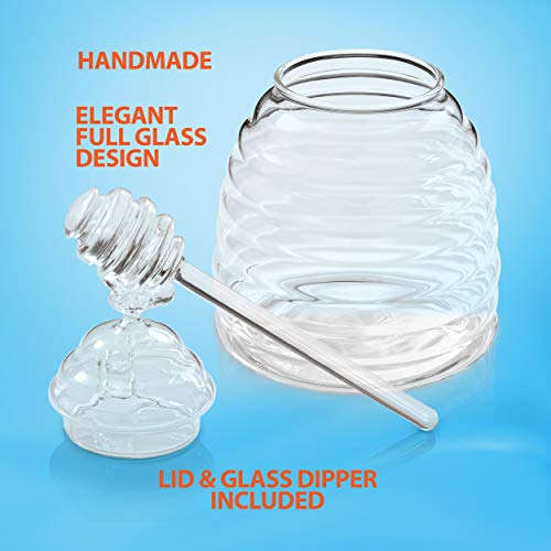Handmade Honey Jar with Dipper, Glass Made Honey Dipper and Honey Pot, Gorgeous Bee Decor By Hunnibi