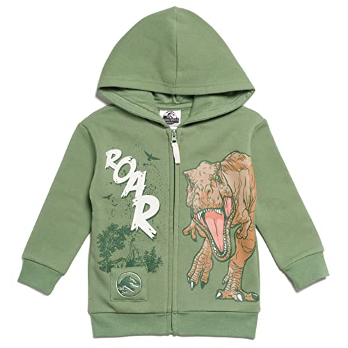JURASSIC WORLD DINOSAUR T-REX LITTLE BOYS FLEECE ZIP UP HOODIE GREEN 6