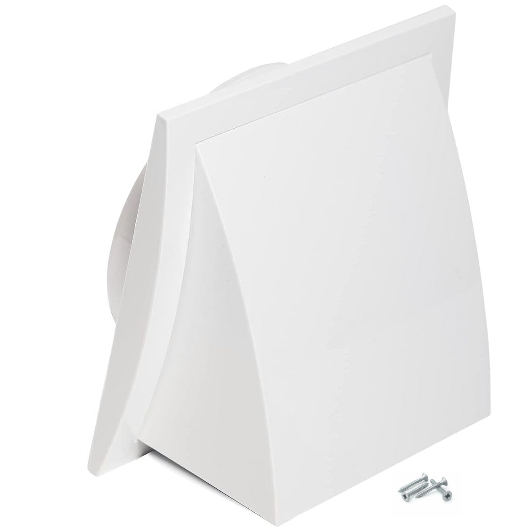 Steinberg14 White 125mm / 5'' Plastic Cowled Hooded Air Ventilation Wall Grille with Round Spigot and Wind Baffle Backdraught Shutter