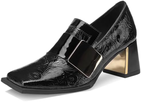 Black Faux Snakeskin Slip-On Loafers with Metal Toe Amazon.com | Santimon Men main image 4