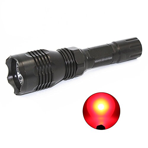 Super Bright Red Light Torch, KC Fire 350 Lumens R5 LED Tactical Flashlight, 250 Yard Long Range, Waterproof, Handheld Flashlight with Remote Pressure Switch for Hunting Coyote Hog, Fishing