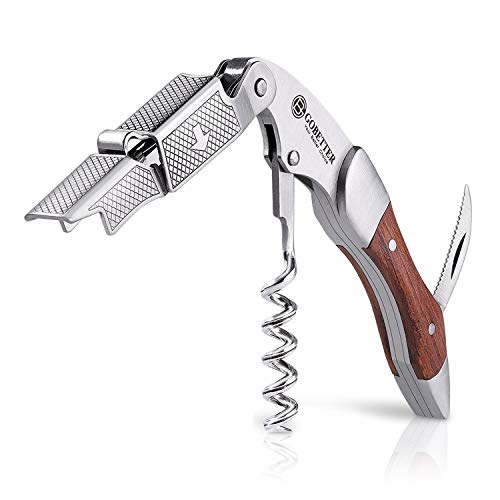 GoBetter Wine Opener with 2 Separate Wine Foil Cutters (Black & Red), Professional Waiter's Corkscrew, Beer and Soda Bottle Opener Functional Gift for Wine Lovers (Natural Rosewood)