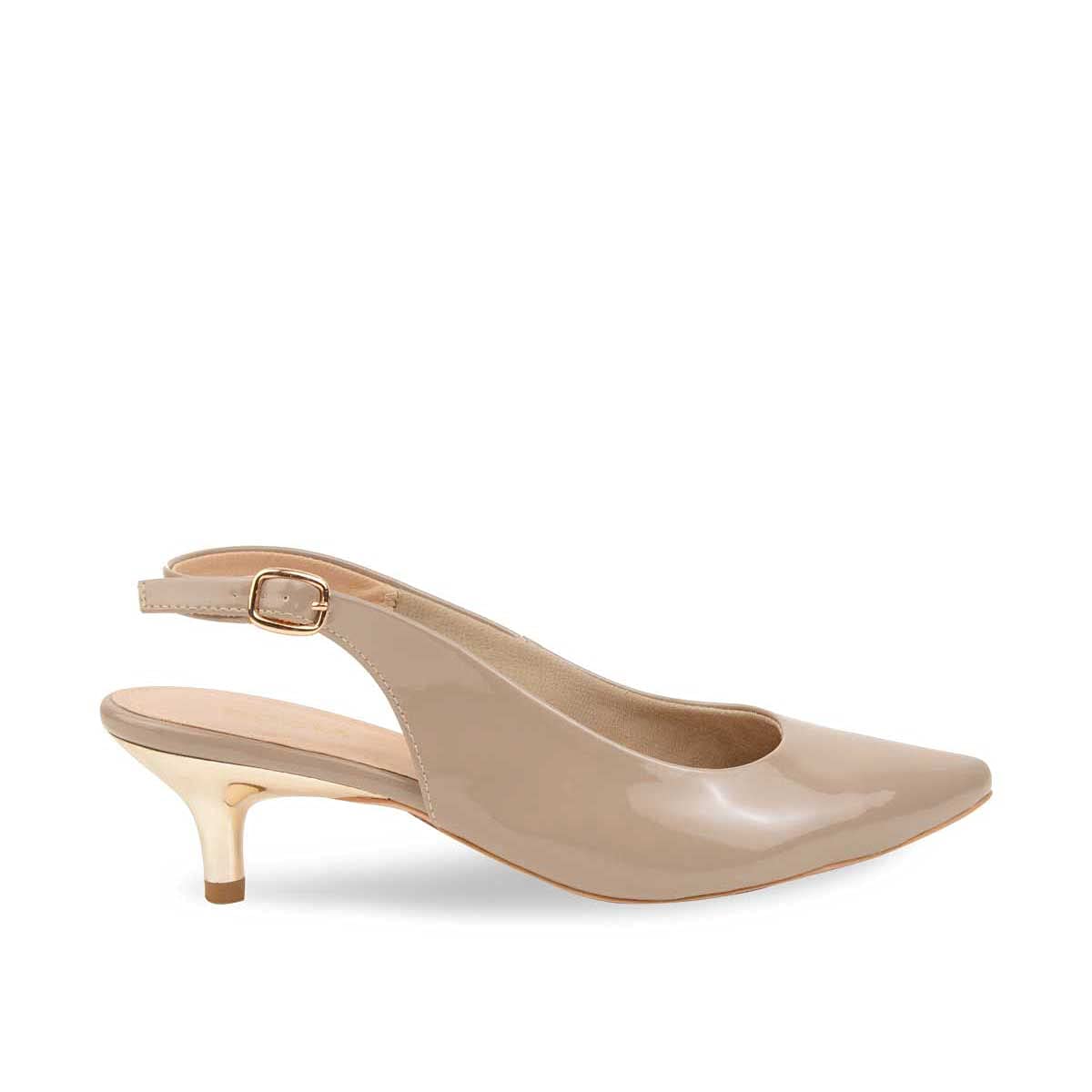 Buy Rocia Beige Women's Patent Closed toe Kitten Heel Sandals at Amazon.in