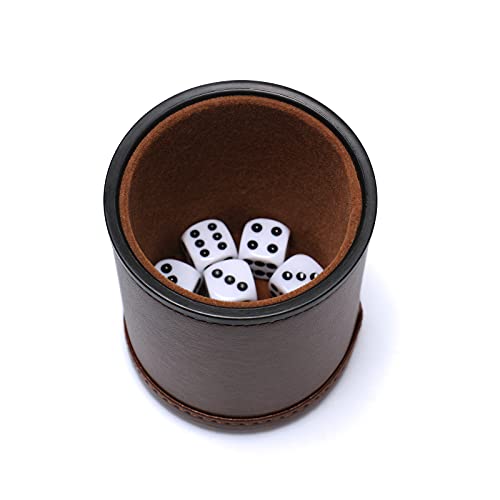 Leather Dice Cup Set Felt Lining Quiet Shaker with 5 Dot Dices for