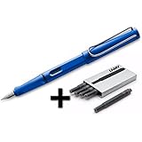 Lamy Safari Fountain Pen (14M) Blue &amp; 5 Black Ink Cartridges