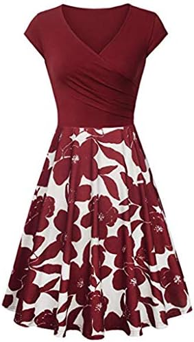 UOKNICE Dresses for Womens, Casual Vintage Long Sleeve V-Neck Print Evening Party Prom Swing Blouses Tops Dress