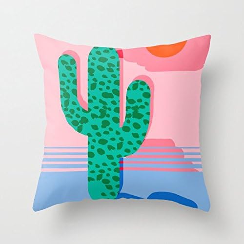 No Foolin retro Throwback Neon Art Minimal Abstract Cactus Desert Palm Springs Southwest Throw Pillow 20 x20 IN Pillowcase