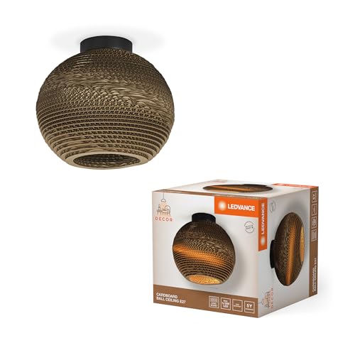 LEDVANCE Deckenleuchte Decor Cardboard Ball Braun aus Wellpappe, Leicht, E27, 260 mm Durchmesser, Leuchtenschirm aus recyceltem Material, nachhaltig durch austauschbare Lichtquelle, einfache Mounting