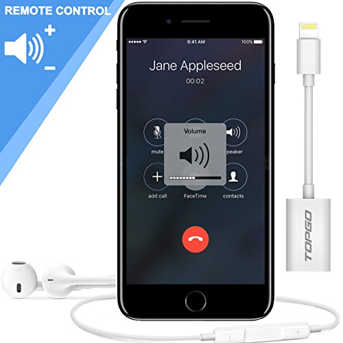 iPhone 7 Splitter & Lightning Splitter iPhone 7 Adapter Dual Lightning Adapter Headphone Jack Audio and Charge Cable Adapter for iPhone 7 / 7 Plus (Support iOS 10.3 and later)TOPGO - White