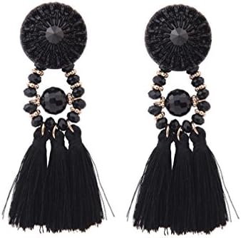 Fashion Hanging Drops Bead Long 4 Tassel Earrings Studs Stone Red Bijouterie Ear Jewelry Bon Bon Color For Women Wedding Gifts black