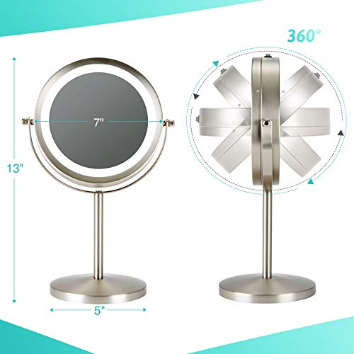 COZ Makeup Mirror with Lights, 7" Cordless LED Lighted Magnifying Vanity Mirror 1x 8X