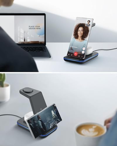 JoyGeek - Charging Station for Samsung S25, S24, S23, S22, S21, ZFlip/Fold, Wireless Charger for Galaxy Watch Ultra/8/7/6/5, Wireless Charger for Galaxy Buds-Black