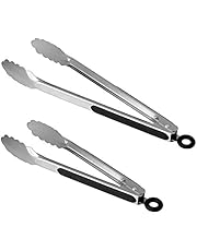 Lyxa SR Set of 9-inch and 12-inch Stainless Steel Kitchen Tongs with Locking, Metal Cooking Tongs with Non-Slip Grip,Perfect for Grilling, Barbecue (BBQ) and More (9" & 12")