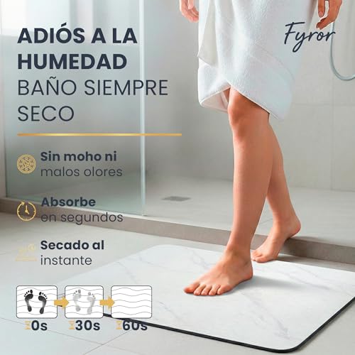 Fyror Diatomite Bath Mat Antibacterial 60 x 39 cm. Stone Bath Mat Quick Drying. Hygienic, Washable and Ecological. Keeps the floor dry and clean. Ideal for Families and Modern Homes.