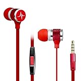 Denali Audio Premium Universal 3.5mm Earphones with Built-In Microphone, Red
