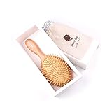 Huluwa Hair Brush Massage Brush Comb Natural Wood Beech Handle, Wooden Bristles Hairbrush, Circular Tooth