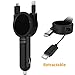 Car Charger, 3 in 1 Multifunctional USB Car Charger Adapter with Built-in 70cm Retractable Cable 5V/2.1A for Apple iPhone iPod iPad Samsung LG Android device and more (Black)