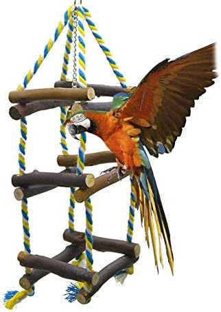 鳥のおもちゃ インコ オウム用 吊下げタイプ玩具 オウムスタンド ラダープラットフォーム ケージ飾り 運動不足 ストレス解消 オウムの玩具アオハウオ Awhao オウム おもちゃ 止まり木 噛む玩具 吊り下げ 木製