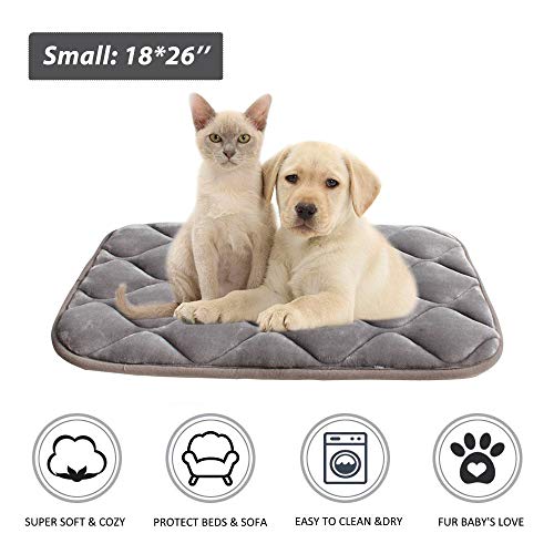 furrybaby Dog Bed Mat Crate Mat with Anti-Slip Bottom Machine Washable Pet Mattress for Dog Sleeping (S 26×18”, Sliver Grey Mat)
