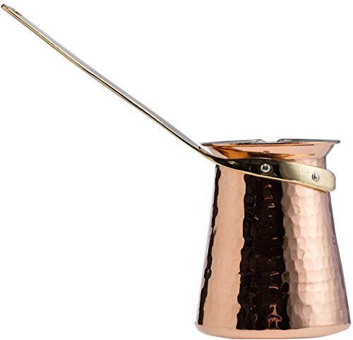 CopperBull DEMMEX 2017 Gorgeous Turkish Greek Hammered Copper Coffee Pot Ibrik Briki, 2mm Thick Copper (22 Ounce Copper)