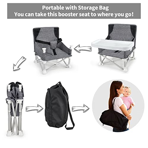 ANTEN Portable Booster Chair with Tray Travel Booster Seat for Babies and Toddlers Folding