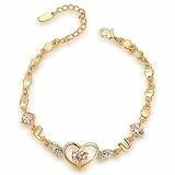 O4U Heart Shape Genuine Austrian Crystals Love You Gold Plating Bracelet Elegant Gifts for Women Girls Fashion Jewelry(gold)