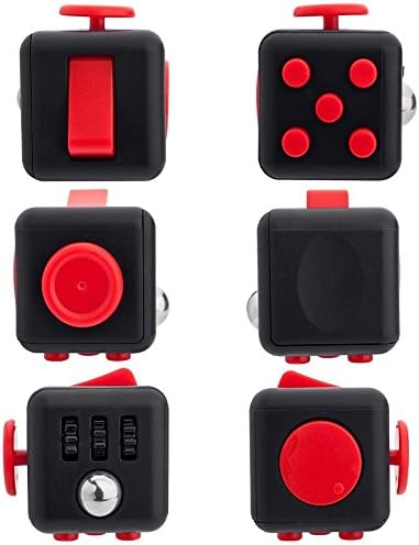 Fidget Cube Clicker Joystick Buttons Switch for Stress Anxiety Focus ADHD Autism Adults Kids Students Gift Pack Class Office Use Red Black
