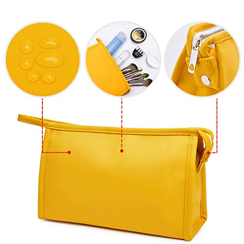 WANDF 3 Pieces Makeup Bag PU Leather Toiletry Bag Portable Cosmetic Pouch Water-resist Travel Organizer for Women (Yellow) 5 WANDF 3 Pieces Makeup Bag PU Leather Toiletry Bag Portable Cosmetic Pouch Water-resist Travel Organizer for Women (Yellow)