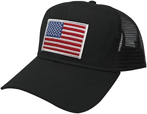 AC RacingUSA American Flag Patch Snapback Trucker Mesh Cap - Black, White Patch