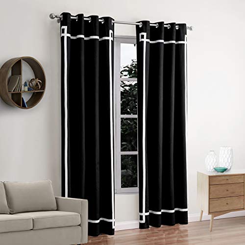 Jaoul Elegant Cotton Stripe Splicing Curtains Room Darkening Thermal Insulated Blackout Grommet Drape for Living Room Party, 52 x 95 Inch, Black/White (1 Panel) - Thumbnail 2