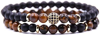 COOCOl 2pc/Sets Natural Stone Bracelet Men Micro Pave CZ 8mm Disco Ball Charms Bracelets for Women Men