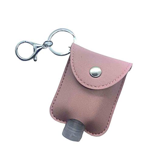 KEYLEAN Travel Leather Keyring Keychain with Refillable Flip Cap Portable Squeeze Bottle for Hand Sanitiser, Lotion, Liquid, 30ml, Pink