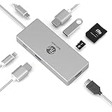 CERTIFIED MacBook Pro Hub Type-C Adapter By Flash-Mobi - 3 USB 3.0 Ports, Type C Adapter For All USB C Devices, 4k HDMI Output, Pass -Through Charging, SD/Micro Card Reader - Sturdy Aluminum Body