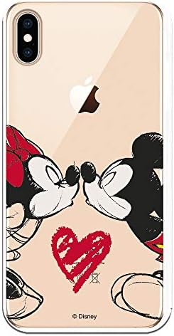 Transparent Case for iPhone XS Max, Official Disney Design (Mickey and Minnie, Kiss), Flexible and Durable Silicone Case to Protect Your Phone