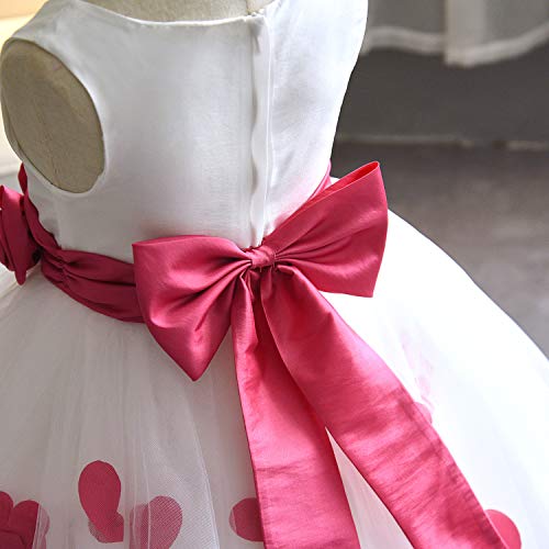 Easter Day Girls Tutu Bow Dress Flower Petals Princess Dress with 3D Roses for Birthday Wedding Party (7/8, Red) - Thumbnail 4