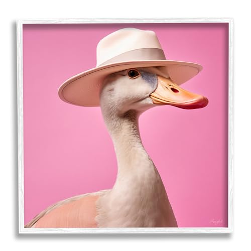 Stupell Industries Duck in Hat on Pink Framed Giclee Art by Roozbeh