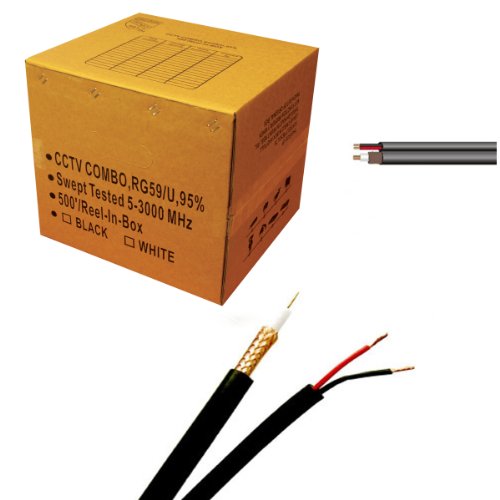 Five Star Cable RG59 500 ft Siamese Combo CCTV Coaxial Video Power Cable Black - 20AWG RG59 + 18/2 18AWG Power Cable (500 Ft, Black)