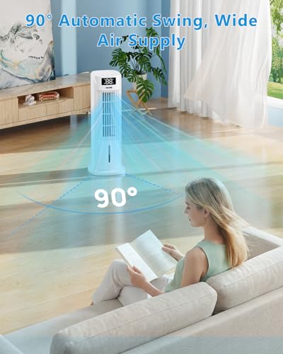 Condizionatore Portatile, 3 in 1 Raffrescatore Evaporativo, 6 Velocità 2 Modalità nebbia fredda, 800ML Raffrescatore d'aria, 90° Oscillazione, Telecomando, Timer 1-12 ore, Silenzioso per Casa Ufficio
