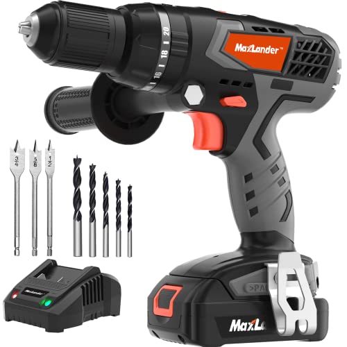 Cordless Drill, Maxlander 20V 1/2'' Drill Set with 2.0Ah Battery and Charger, Power Drill Cordless for Concrete Wall, Wood, Metal - Variable Speed