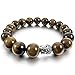 INBLUE Men,Women's 12mm Alloy Energy Bracelet Link Wrist Energy Stone Brown Silver Tone Buddha Mala Bead