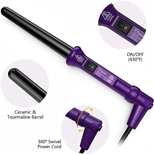 Ovonni Ionic Curling Wand, 3/4-1 Inch Dual Voltage Ceramic Tourmaline Curling Iron Wand, Professional Instant Heat Up Hair Wand for Loose Curls and Waves with Heat Protective Glove (Purple)